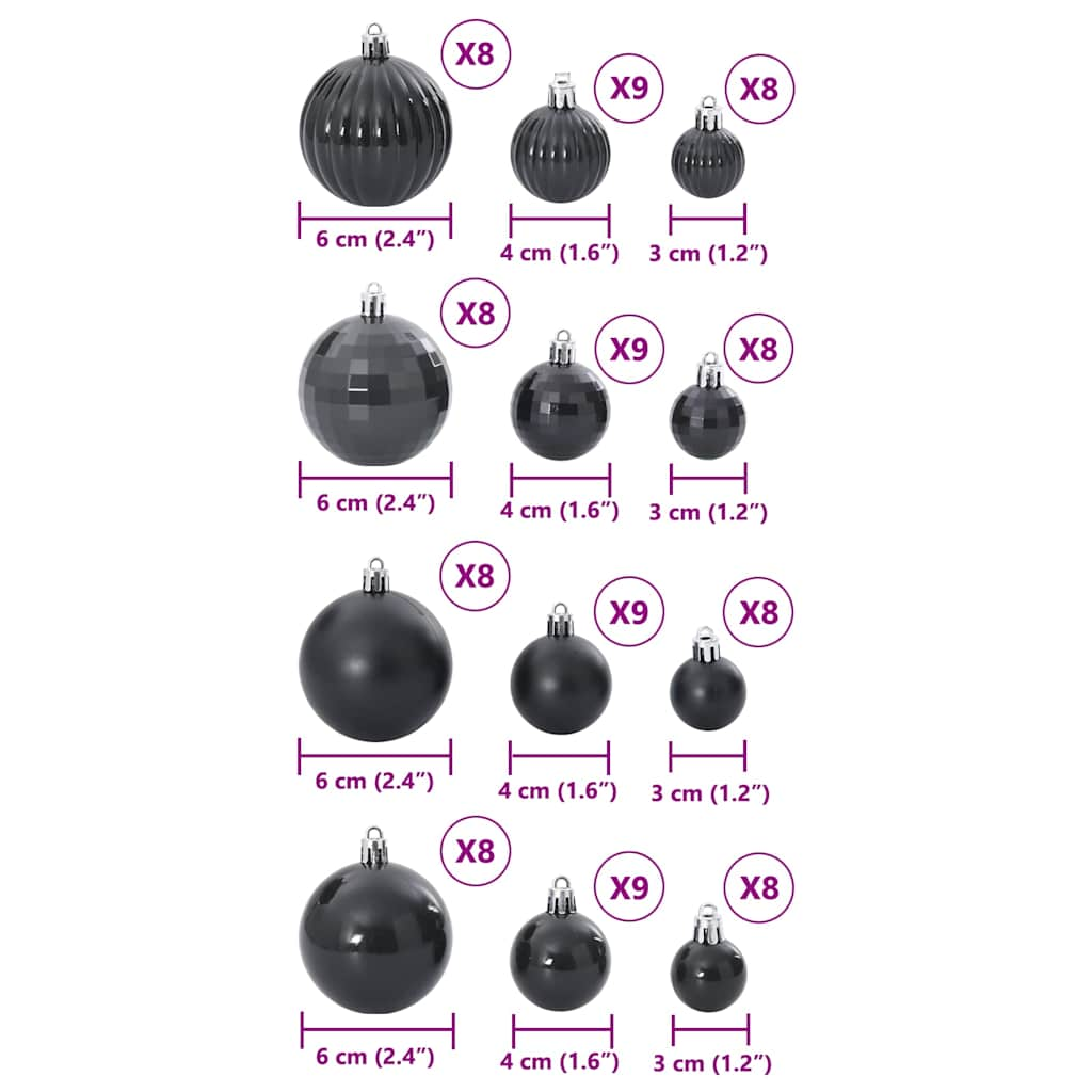 vidaXL Bolas de Navidad 100 unidades negro Ø3/4/6 cm