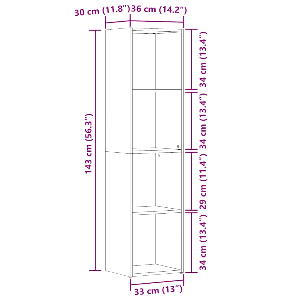 vidaXL Estantería de madera ingeniería madera envejecida 36x30x143 cm