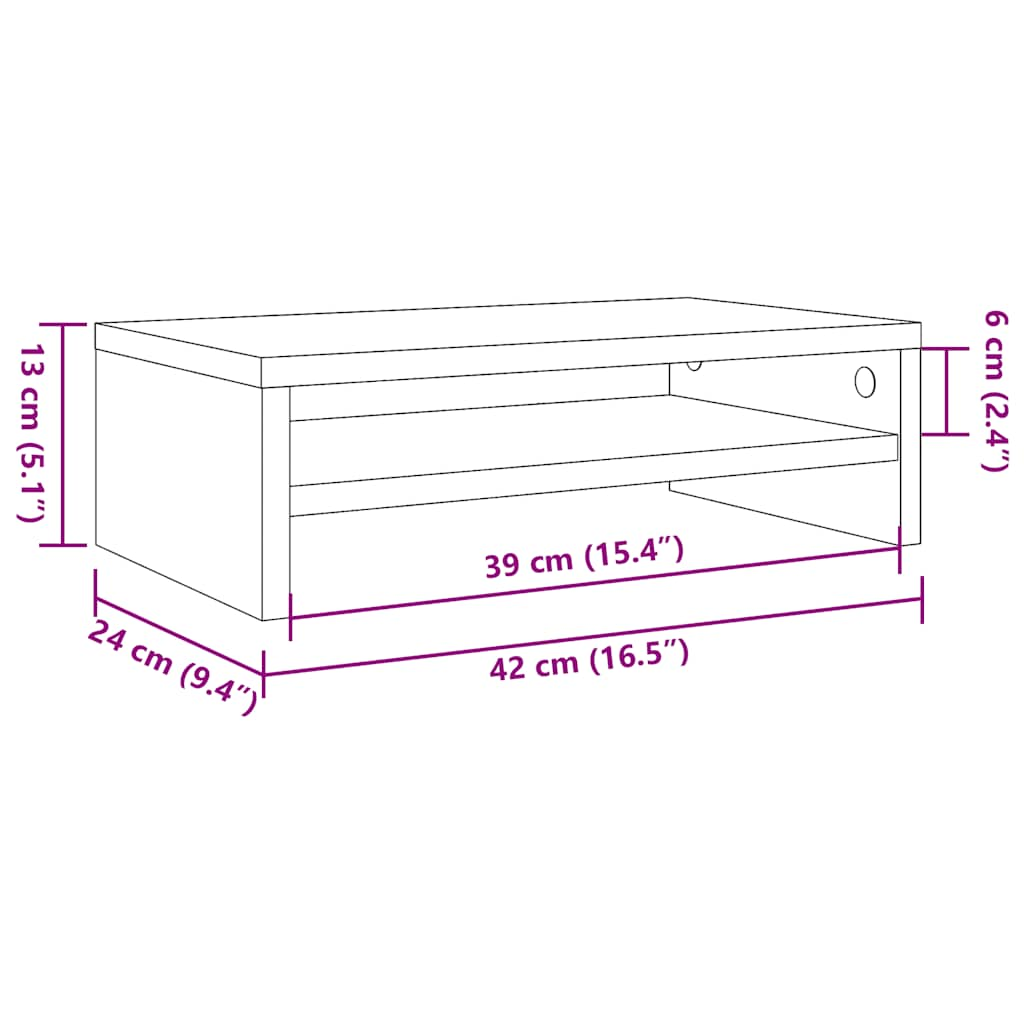 vidaXL Soporte mesa pantalla madera ingeniería roble 42x24x13 cm