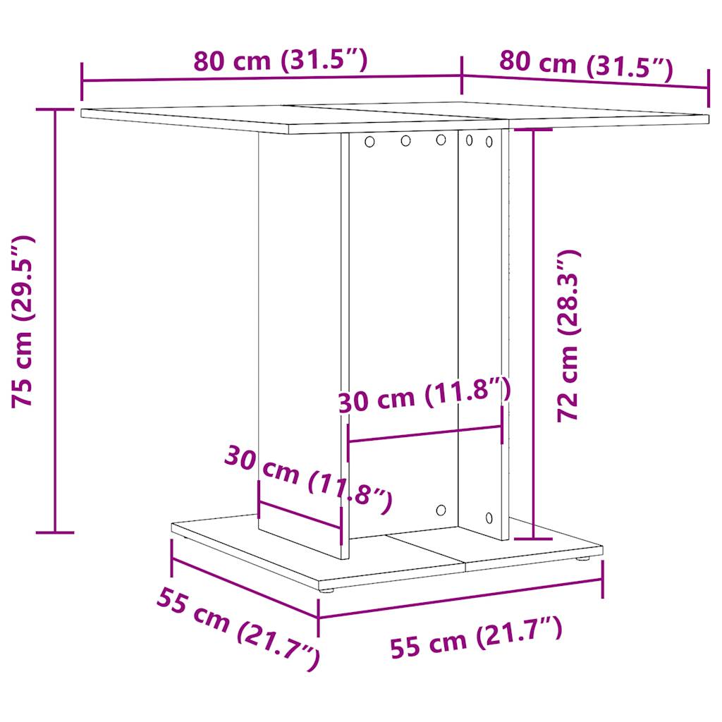 vidaXL Mesa de comedor madera de ingeniería roble artisan 80x80x75 cm