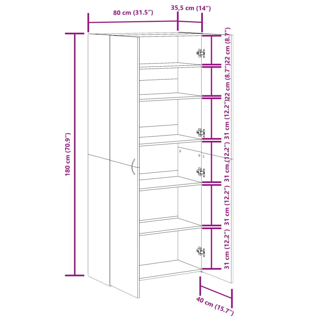 vidaXL Mueble zapatero de madera ingeniería envejecida 80x35,5x180 cm