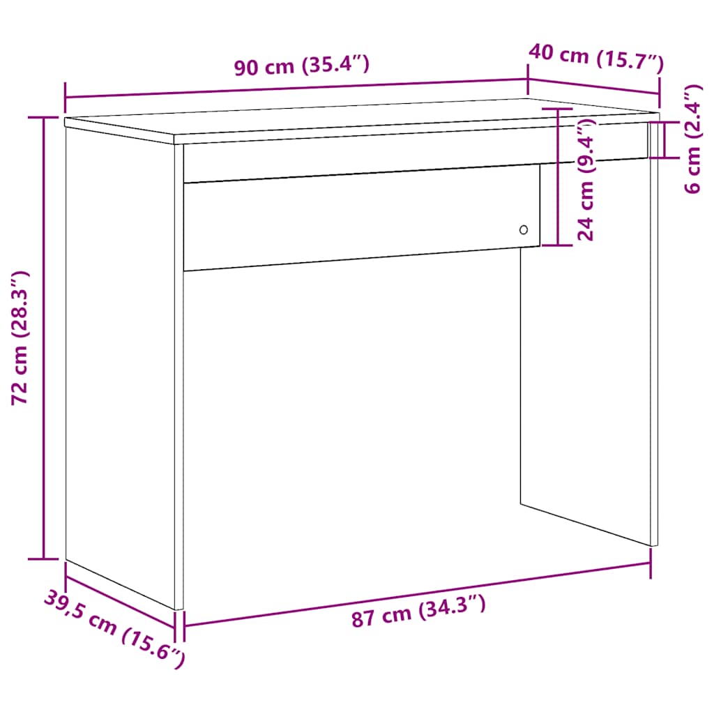 vidaXL Escritorio de madera contrachapada madera envejecida 90x40x72cm