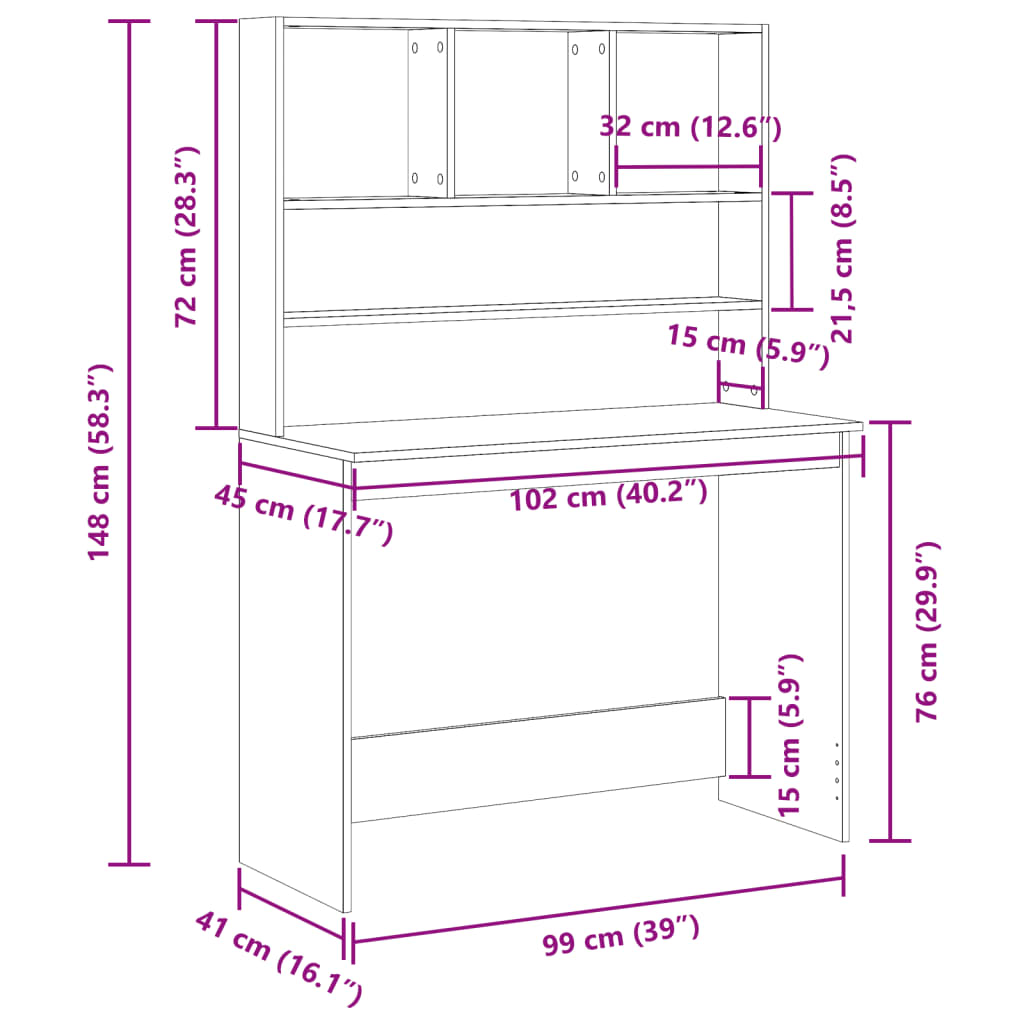 vidaXL Escritorio estantes madera ingeniería envejecida 102x45x148 cm