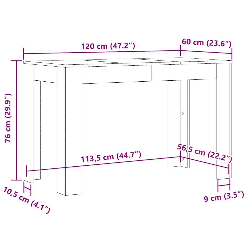 vidaXL Mesa de Comedor Roble Artesano 120x60x76cm madera reconstituida