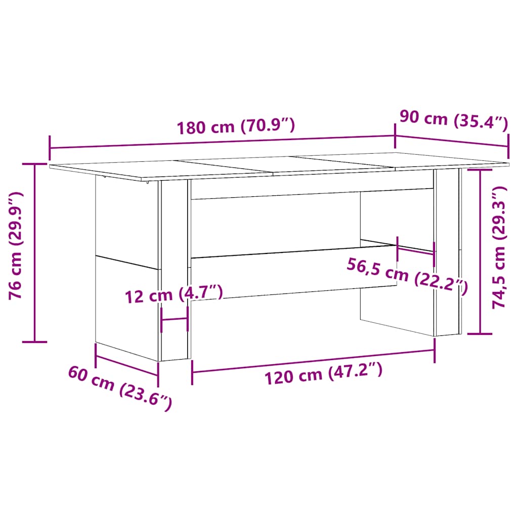 vidaXL Mesa de comedor de aglomerado madera envejecida 180x90x76 cm