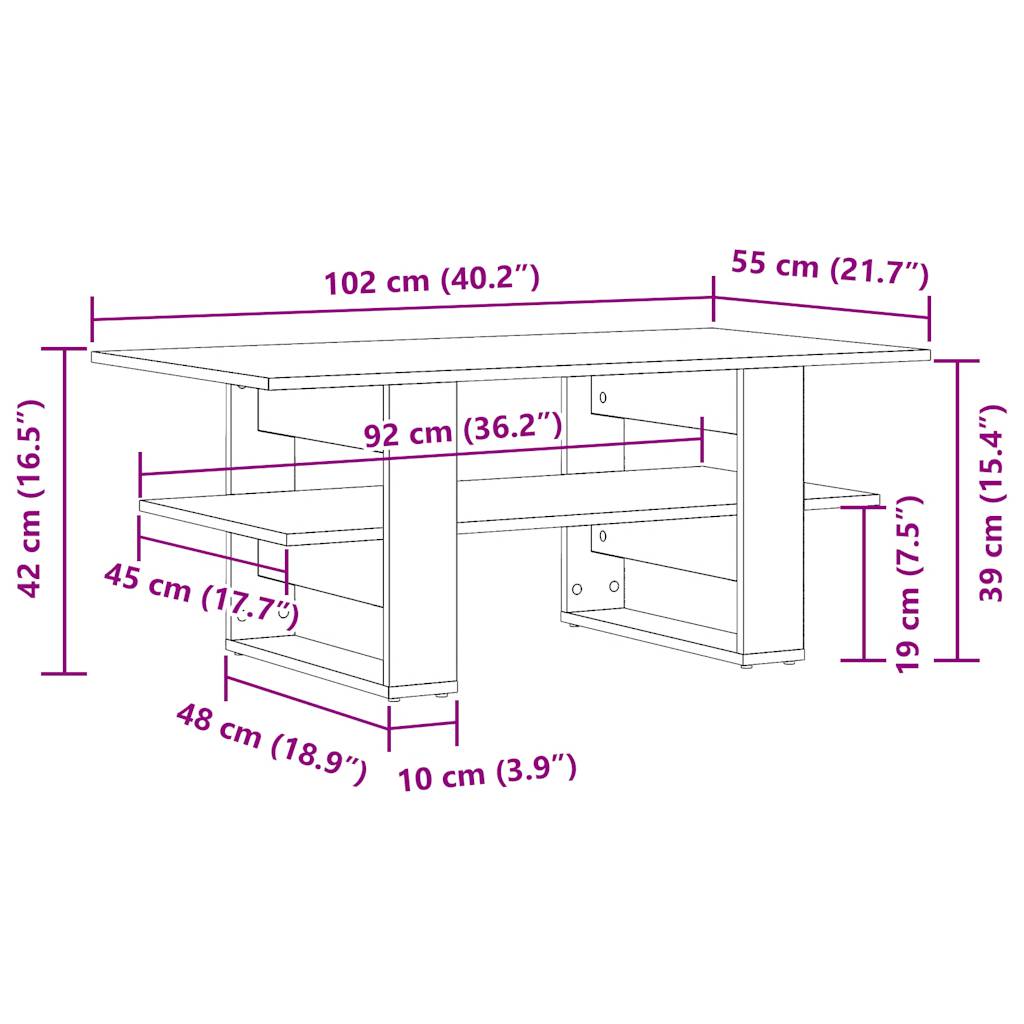 vidaXL Mesa de centro madera ingeniería madera envejecida 102x55x42 cm