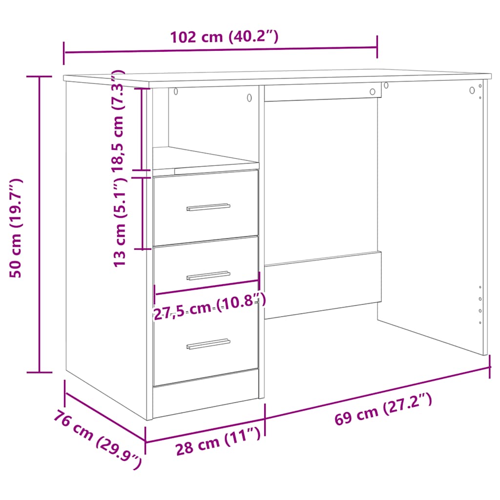 vidaXL Escritorio de madera de ingeniería roble artisan 102x76x50 cm