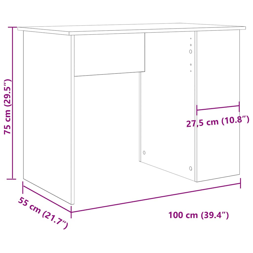 vidaXL Escritorio de madera de ingeniería envejecida 100x55x75 cm