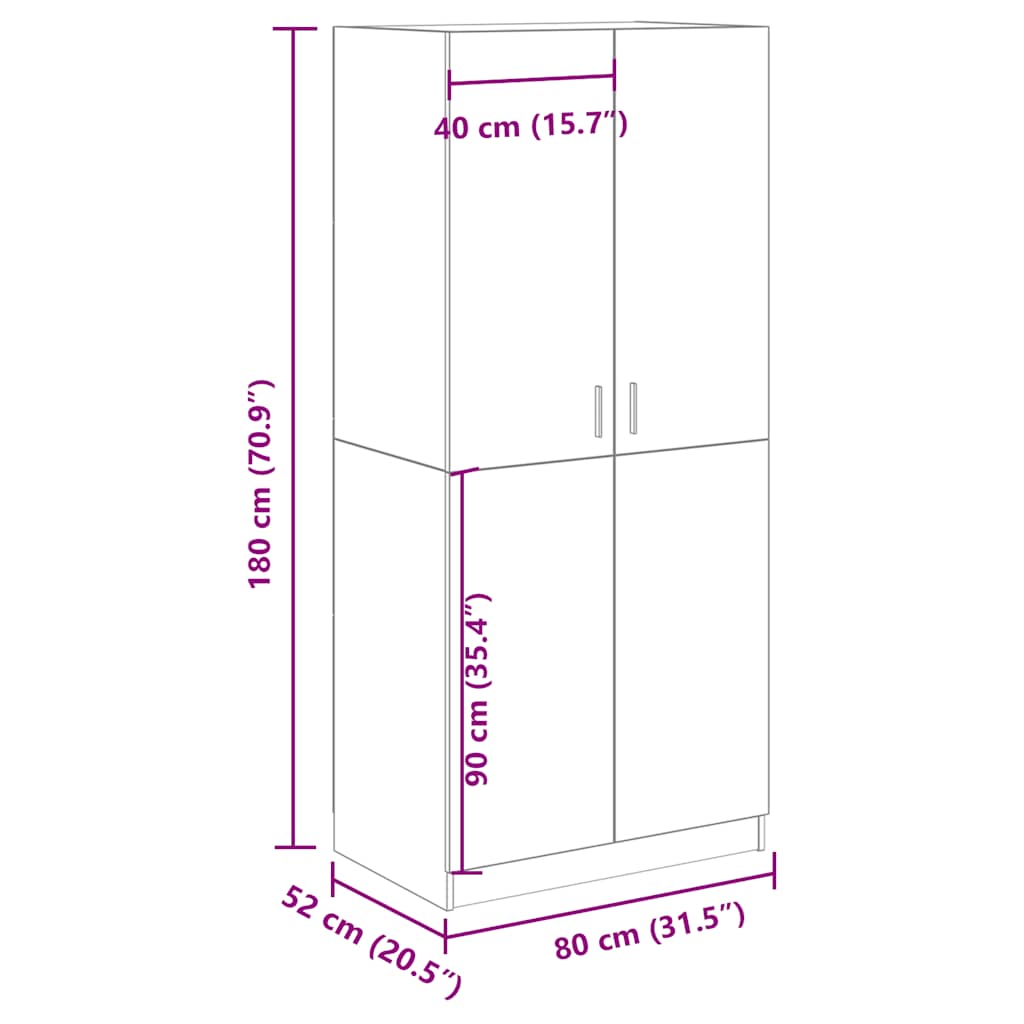 vidaXL Armario de madera de ingeniería madera envejecida 80x52x180 cm