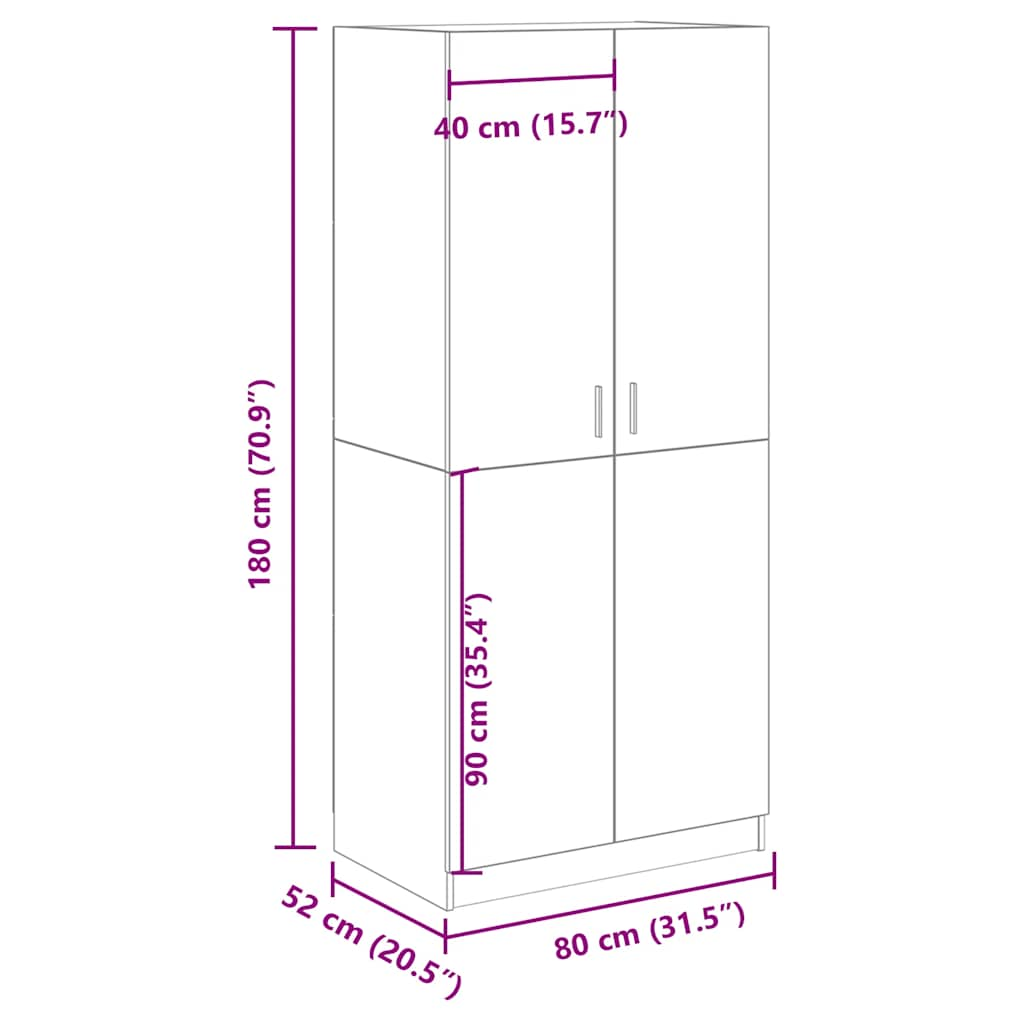 vidaXL Armario de madera de ingeniería roble artesanal 80x52x180 cm