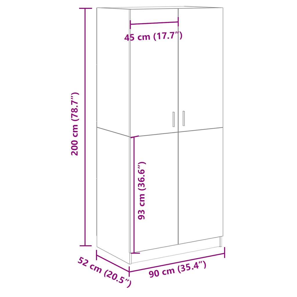 vidaXL Armario de madera de ingeniería madera envejecida 90x52x200 cm