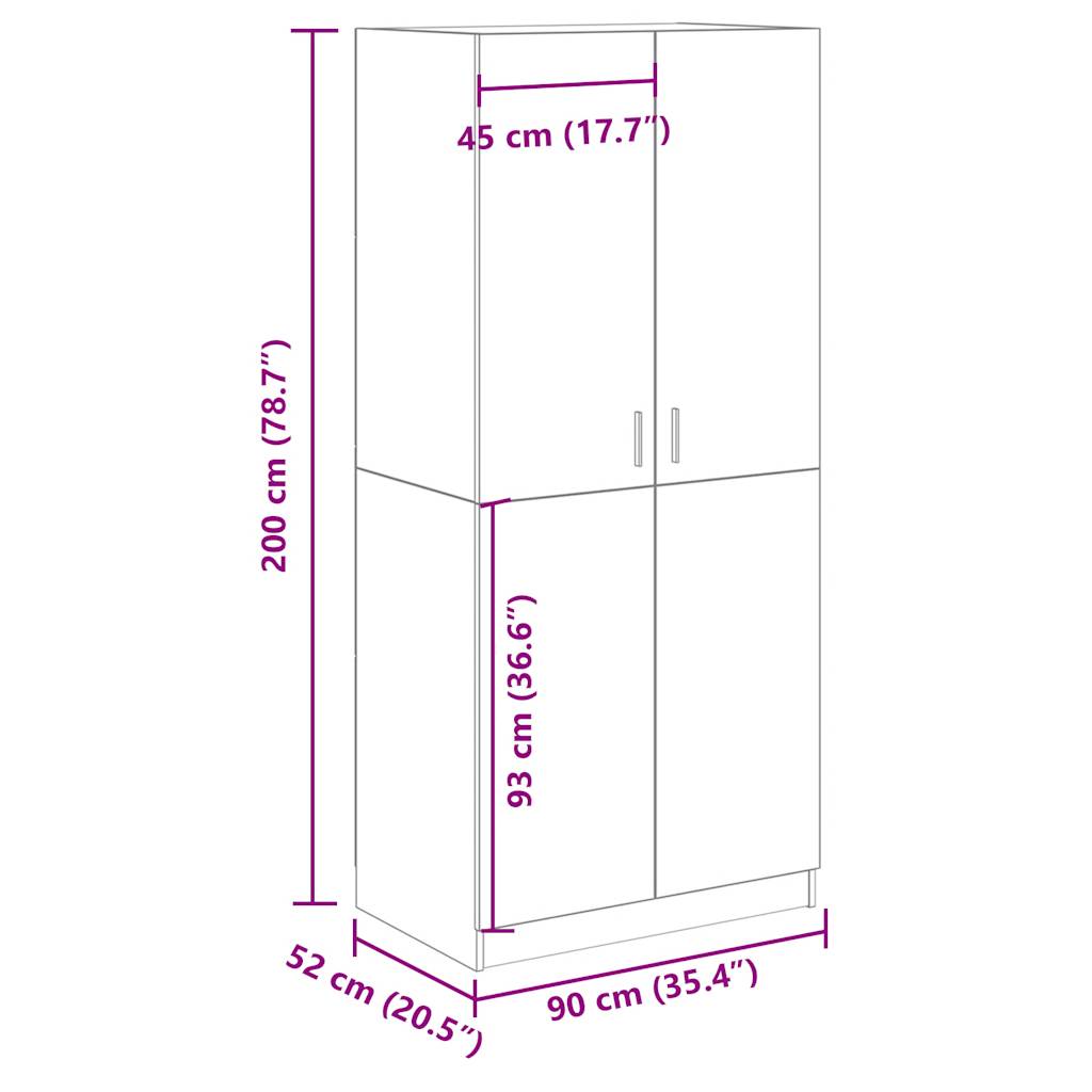 vidaXL Armario madera de ingeniería roble artisan 90x52x200 cm