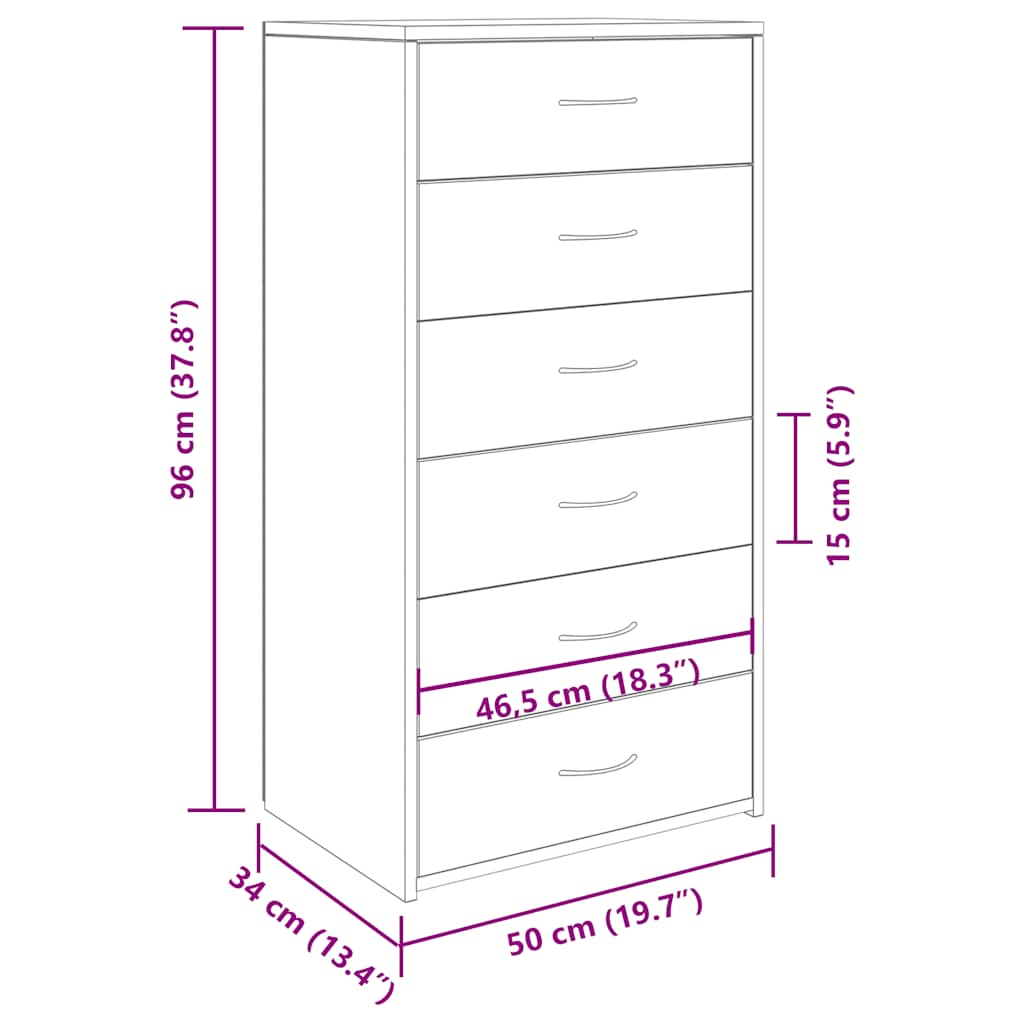 vidaXL Aparador con 6 cajones madera contrachapada 50x34x96 cm