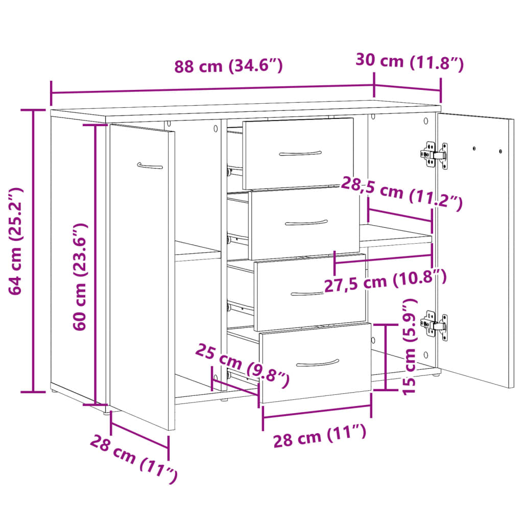 vidaXL Aparador de madera de ingeniería madera envejecida 88x30x64 cm