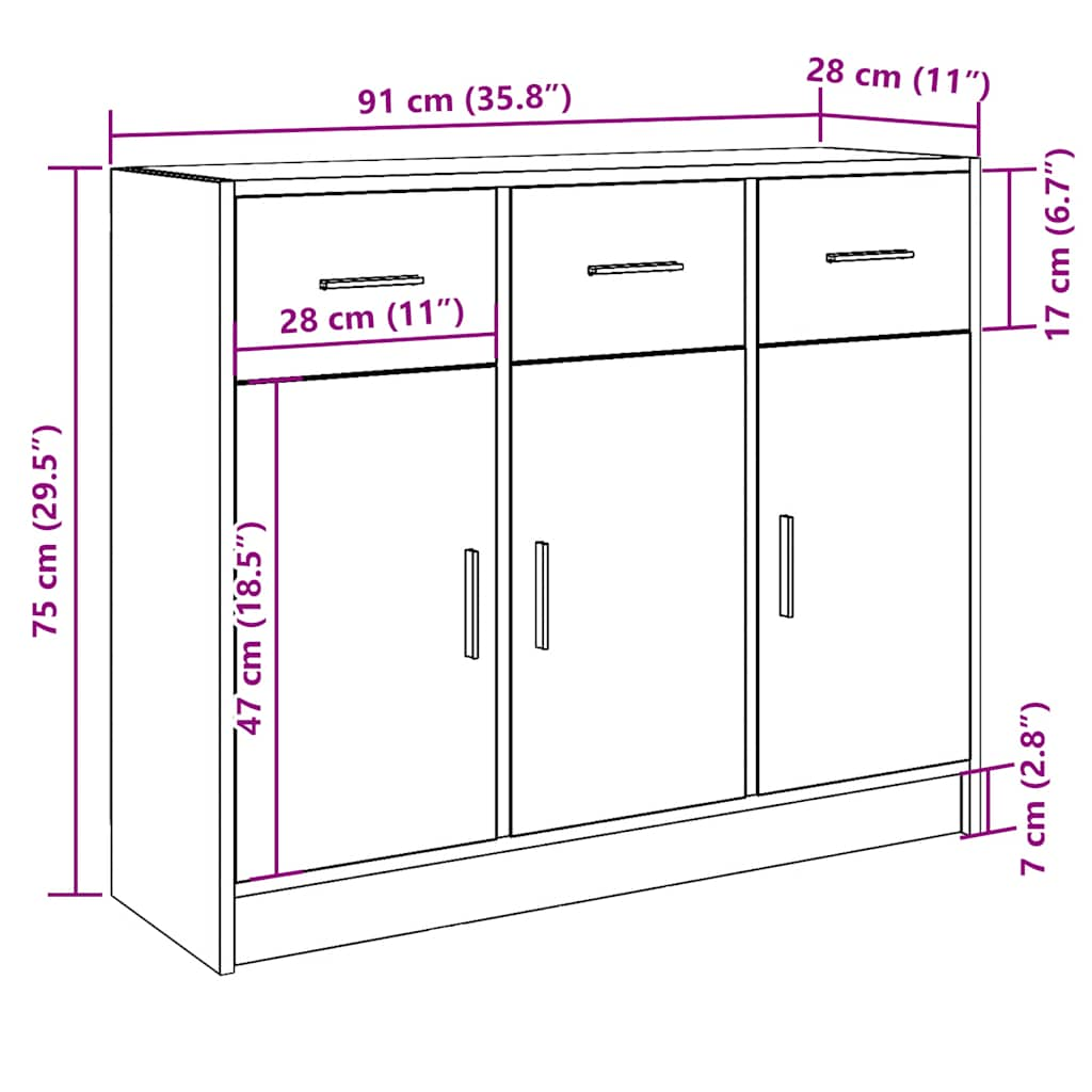 vidaXL Aparador de madera de ingeniería envejecida 91x28x75 cm