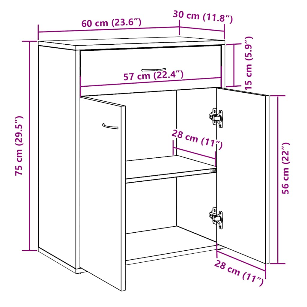 vidaXL Aparador de madera de ingeniería roble artisan 60x30x75 cm