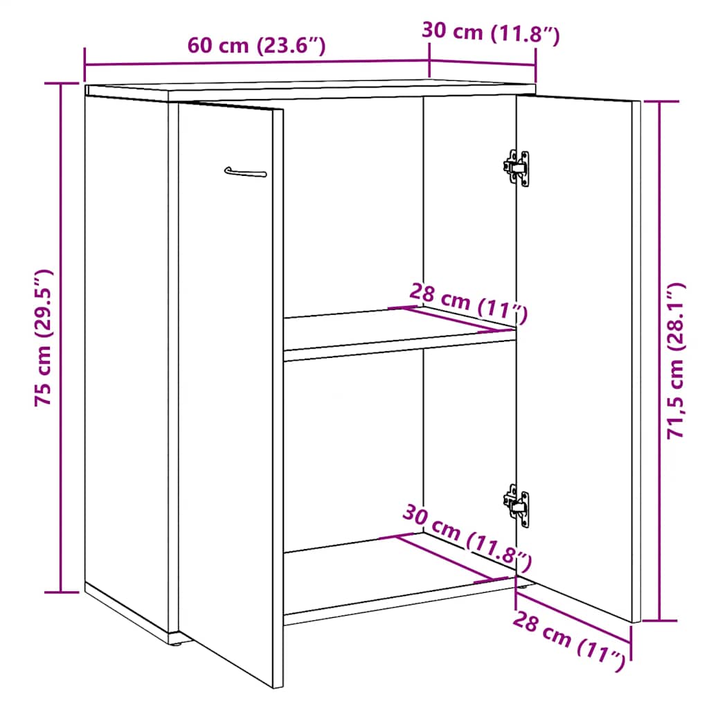 vidaXL Aparador de madera de ingeniería roble artisan 60x30x75 cm