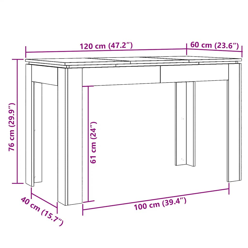 vidaXL Mesa de Comedor Roble Artesano 120x60x76cm madera reconstituida