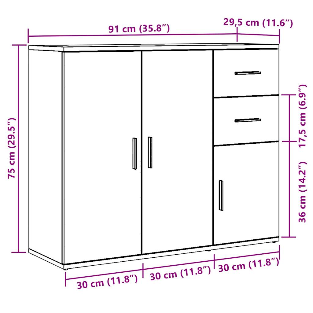 vidaXL Aparador de madera de ingeniería envejecida 91x29,5x75 cm