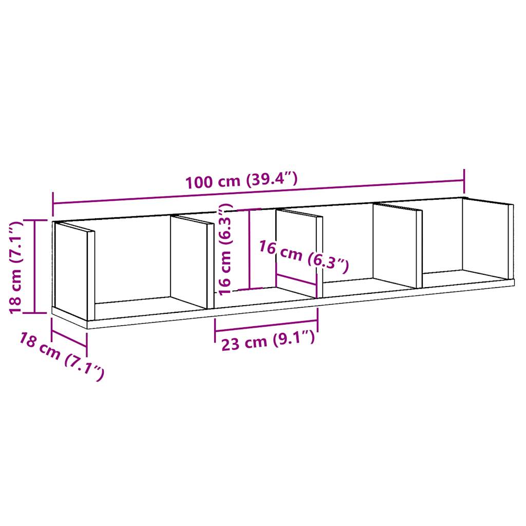 vidaXL Estante pared para CD madera ingeniería envejecida 100x18x18 cm