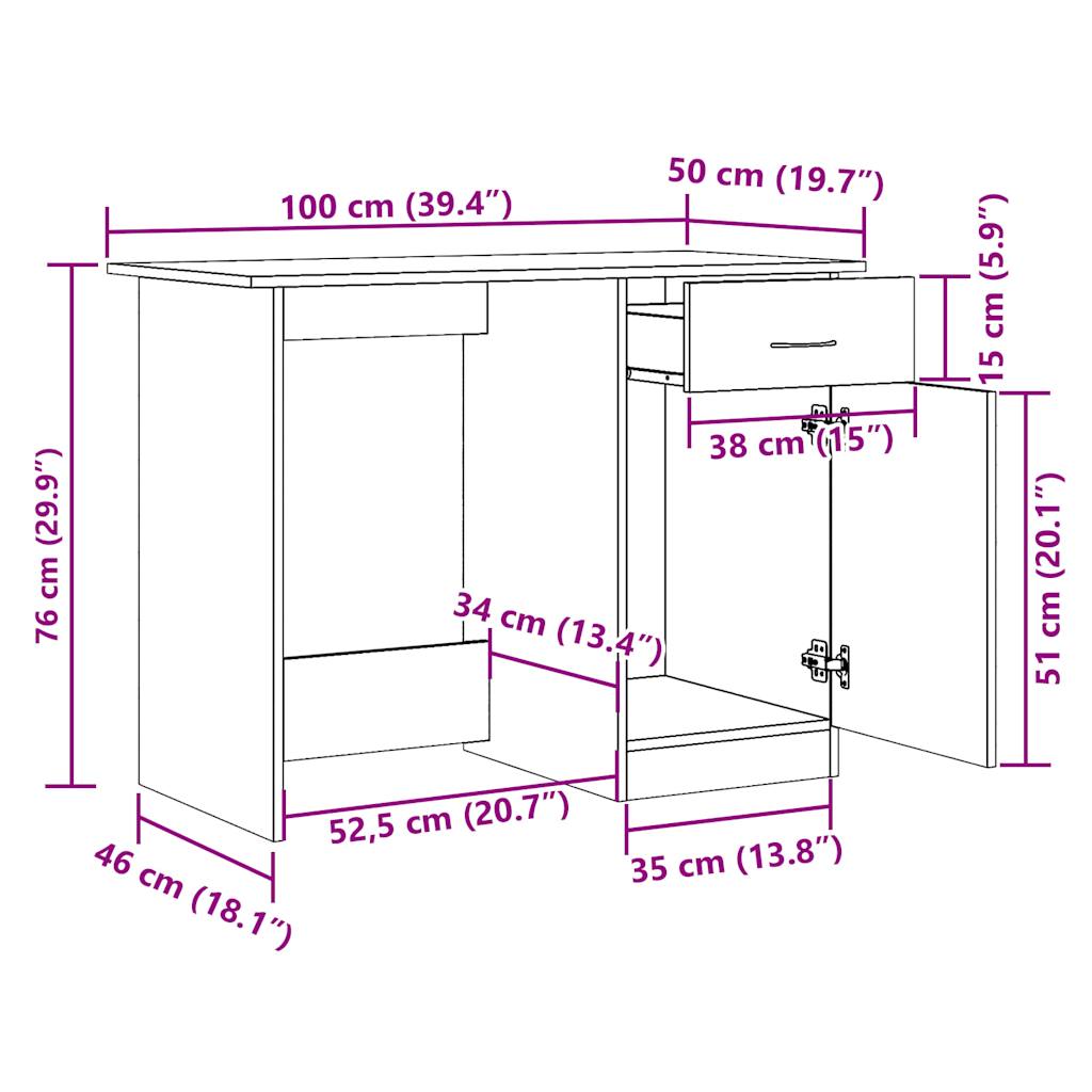 vidaXL Escritorio de madera de ingeniería envejecida 100x50x76 cm