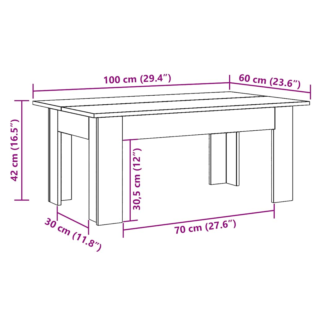 vidaXL Mesa de centro madera de ingeniería roble artisan 100x60x42 cm