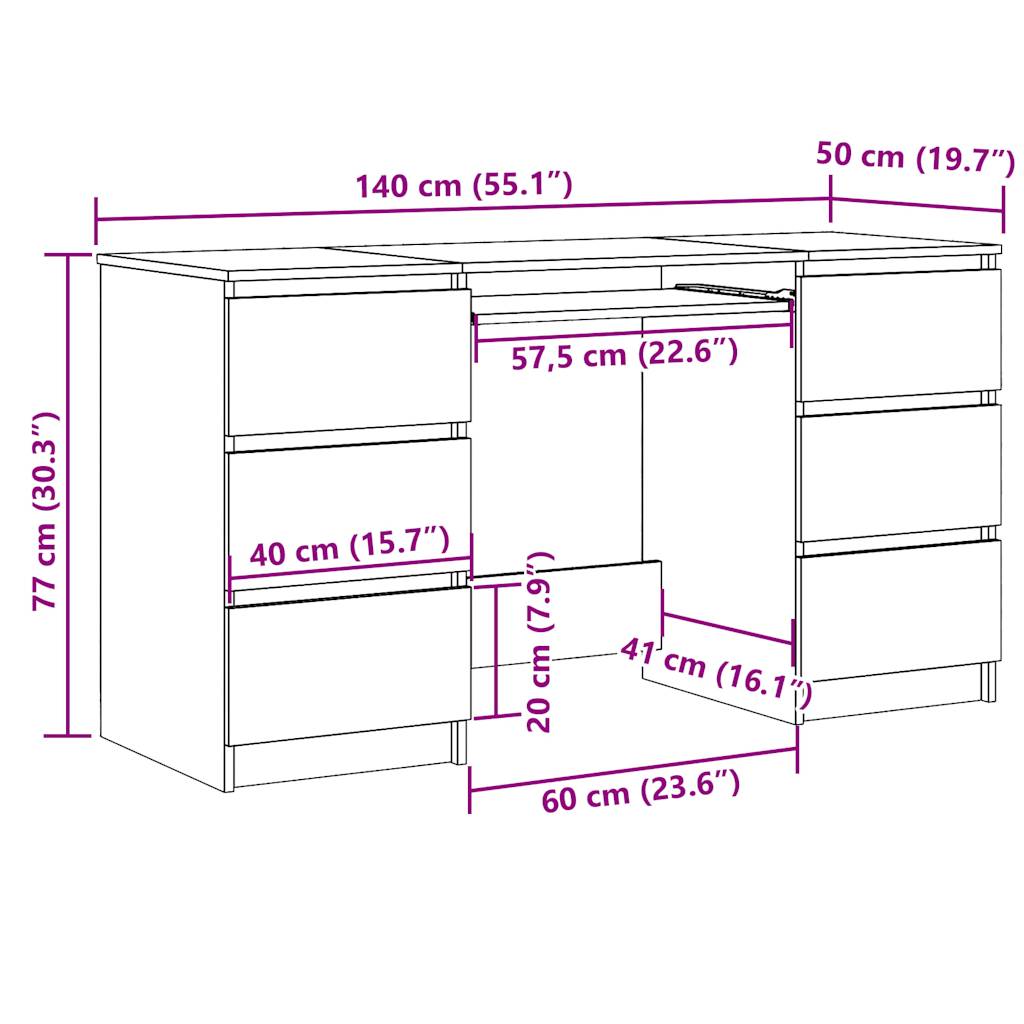 vidaXL Escritorio madera de ingeniería envejecida 140x50x77 cm