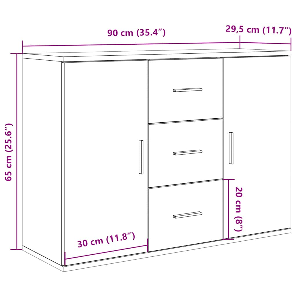 vidaXL Aparador de madera de ingeniería envejecida 90x29,5x65 cm