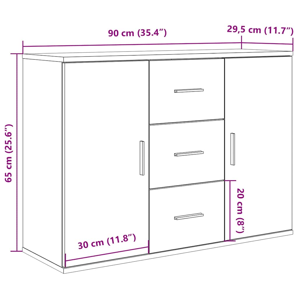 vidaXL Aparador de madera de ingeniería roble artisan 90x29,5x65 cm