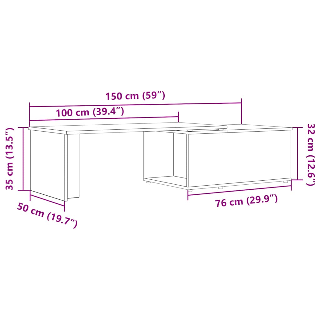 vidaXL Mesa de centro madera contrachapada envejecida 150x50x35 cm