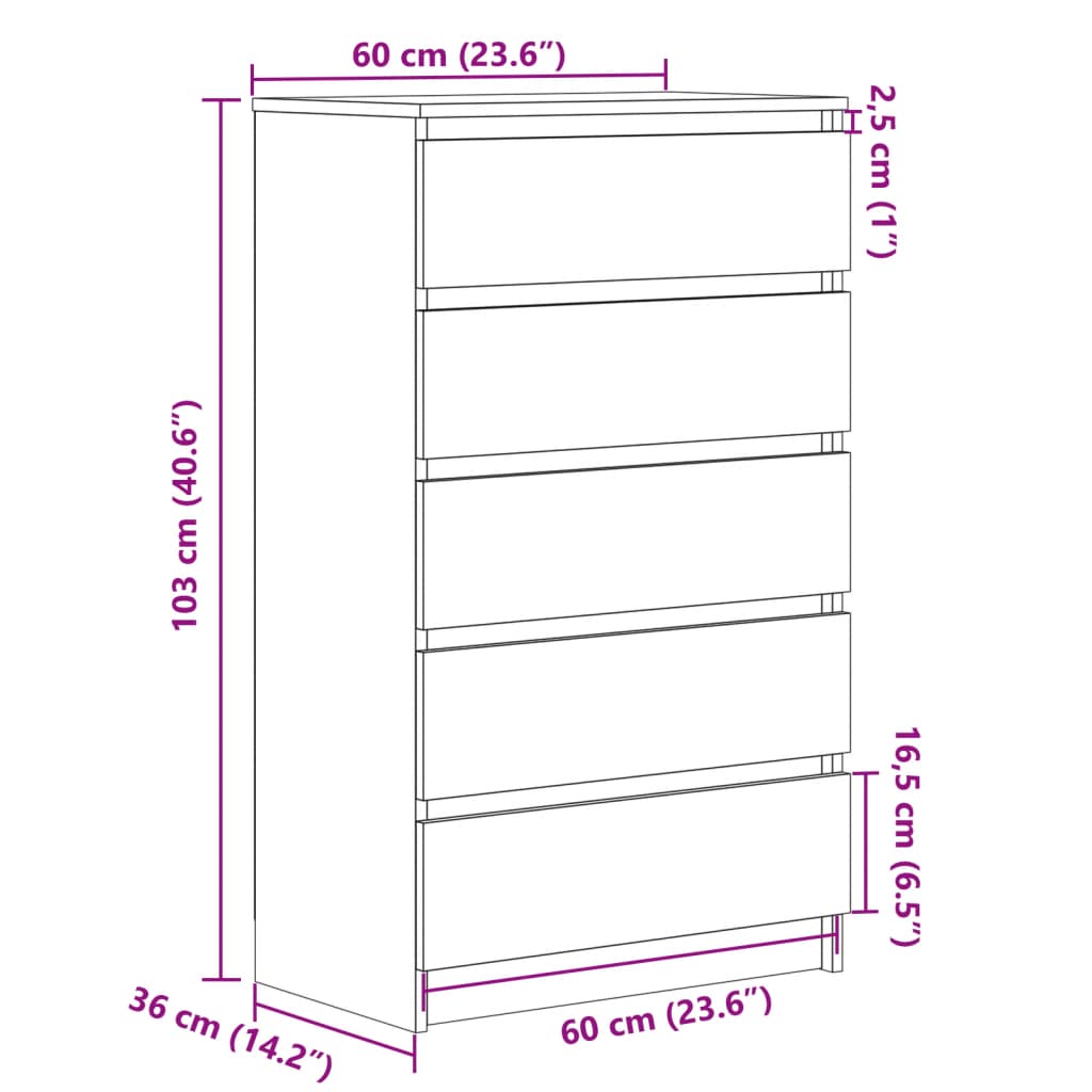 vidaXL Cajonera de madera de ingeniería envejecida 60x36x103 cm