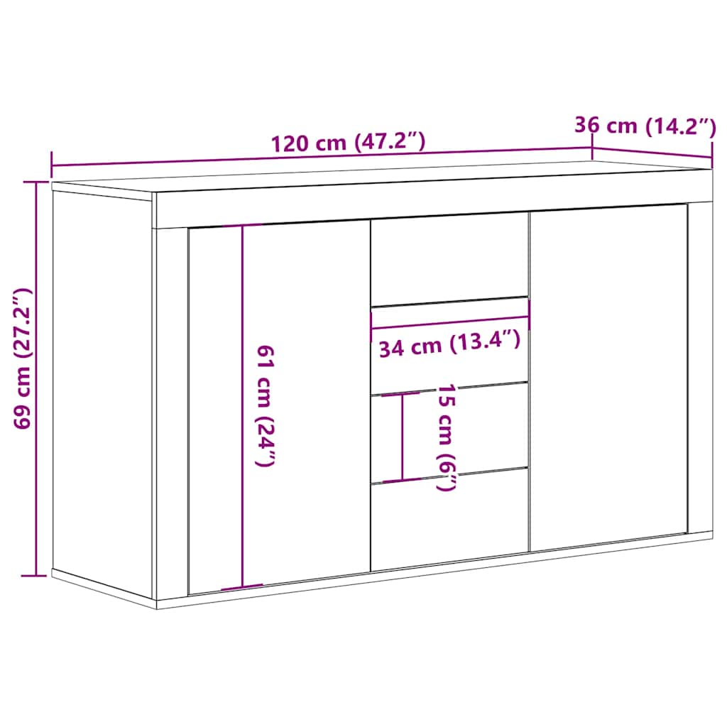 vidaXL Aparador de madera contrachapada madera vieja 120x36x69 cm