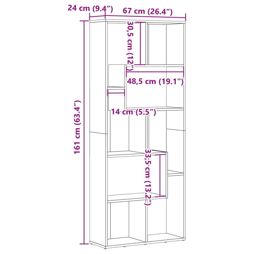 vidaXL Estantería madera de ingeniería color envejecido 67x24x161 cm