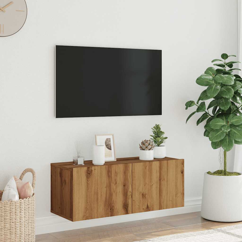 vidaXL Mueble TV de pared madera ingeniería roble artisan 80x30x30 cm