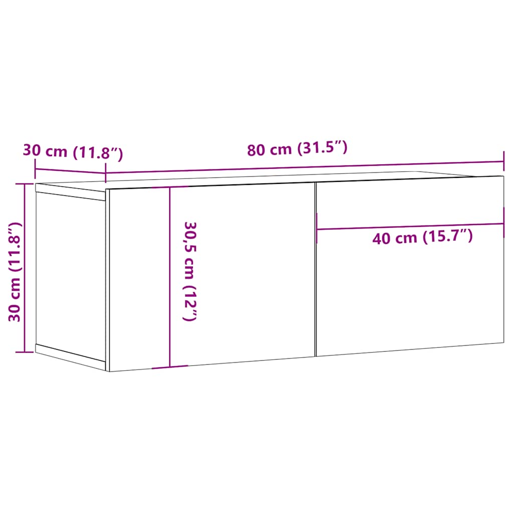 vidaXL Mueble TV de pared madera ingeniería roble artisan 80x30x30 cm