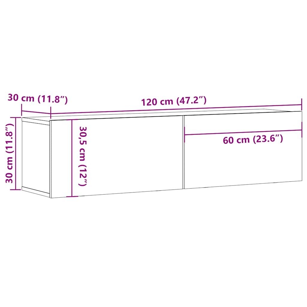 vidaXL Mueble TV de pared madera ingeniería roble artisan 120x30x30 cm