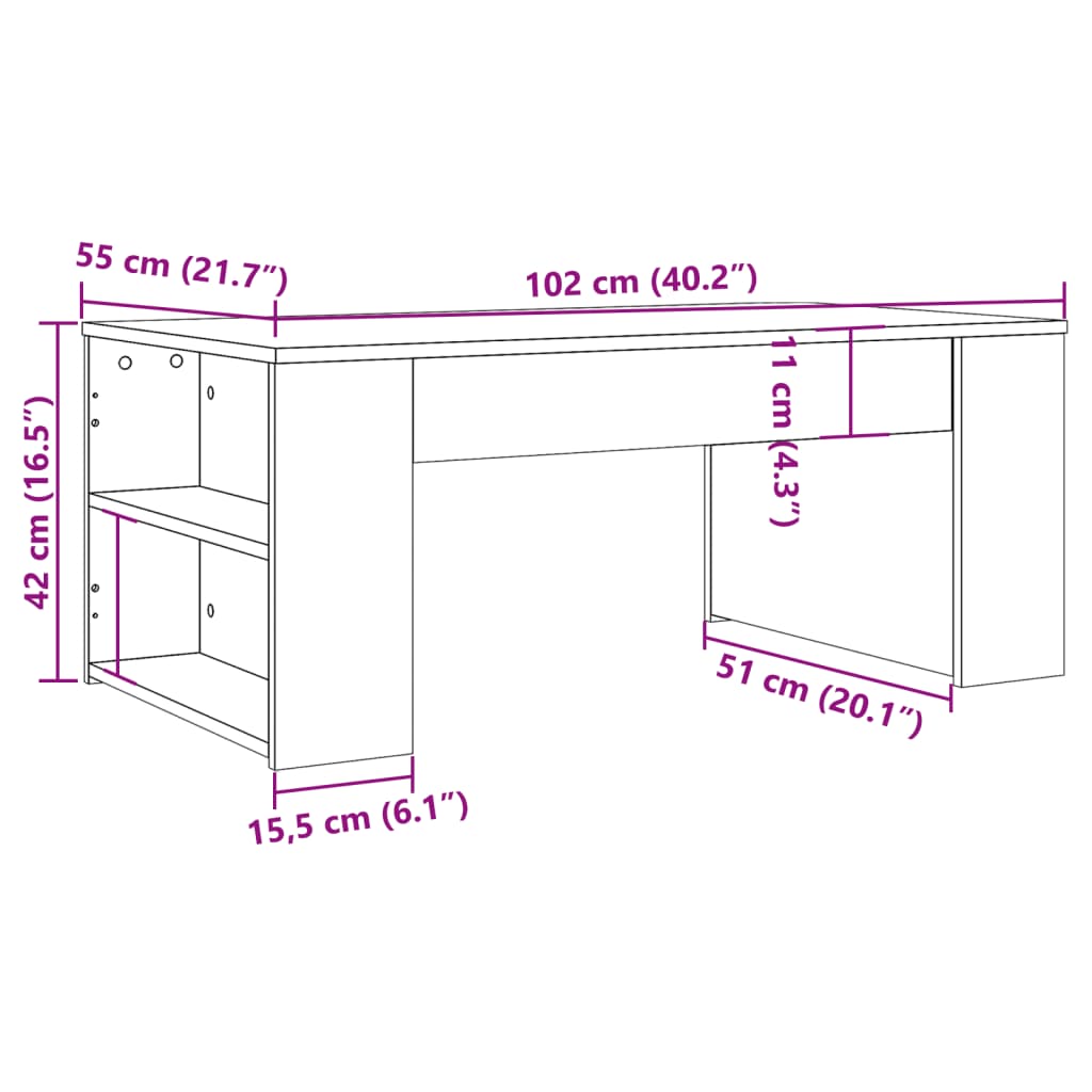 vidaXL Mesa de centro madera ingeniería roble artesanal 102x55x42cm