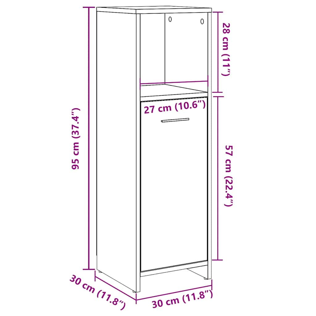 vidaXL Armario de baño madera contrachapada gris 30x30x95 cm