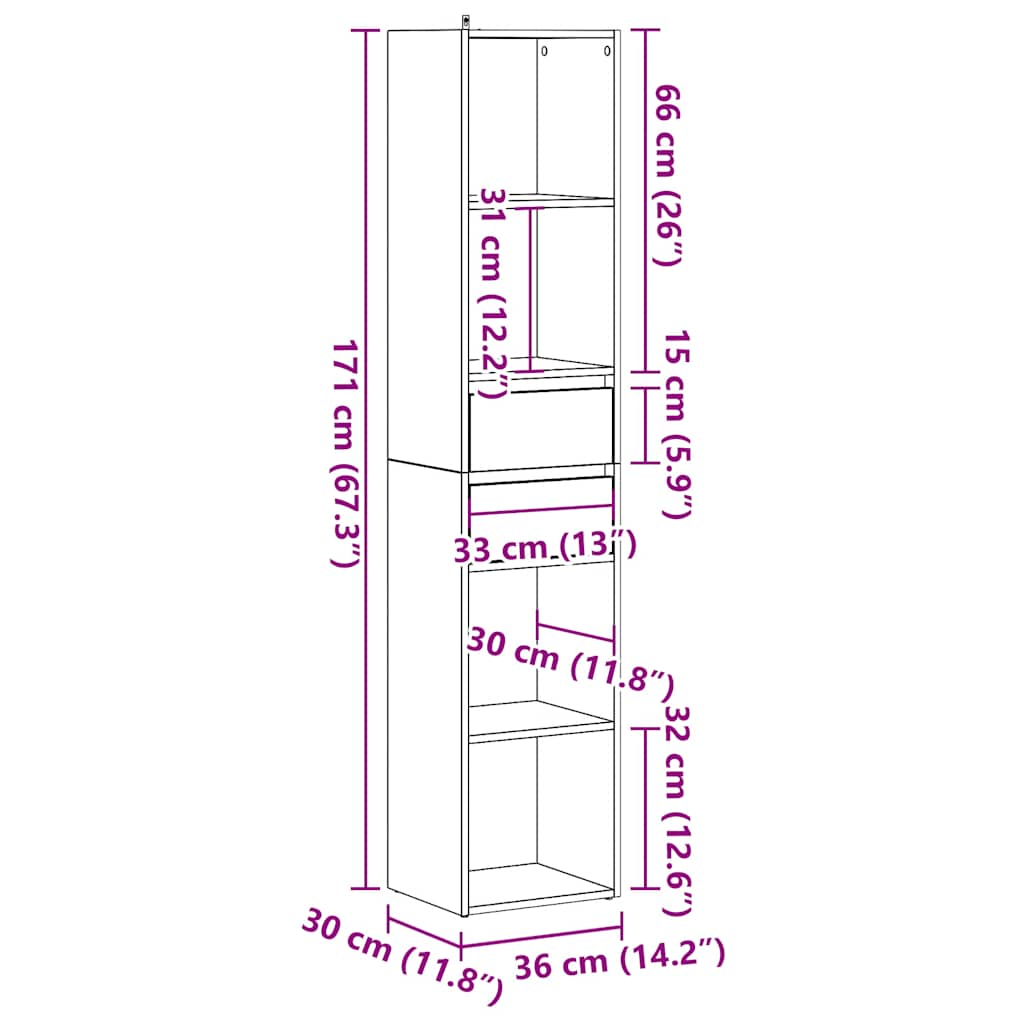 vidaXL Estantería madera contrachapada madera vieja 36x30x171 cm