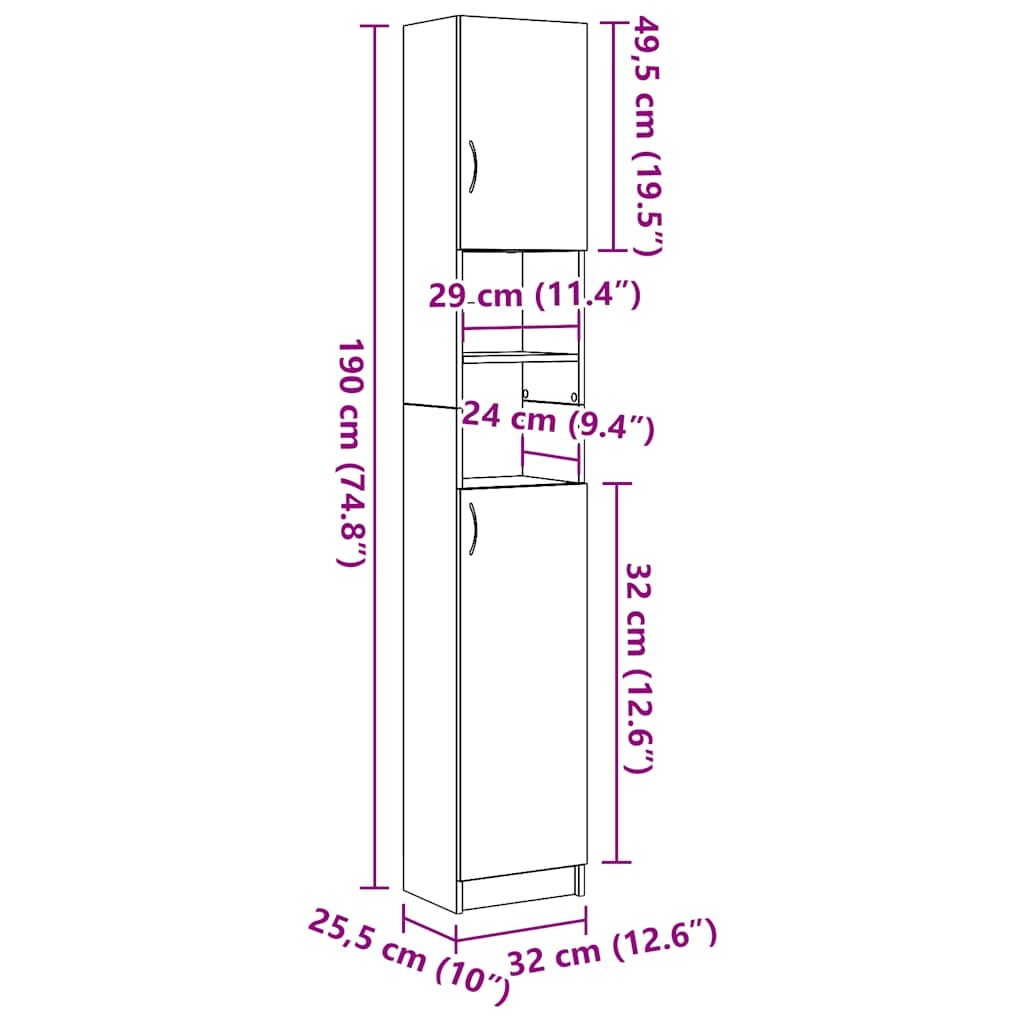 vidaXL Armario de baño madera contrachapada madera vieja 32x25,5x190cm