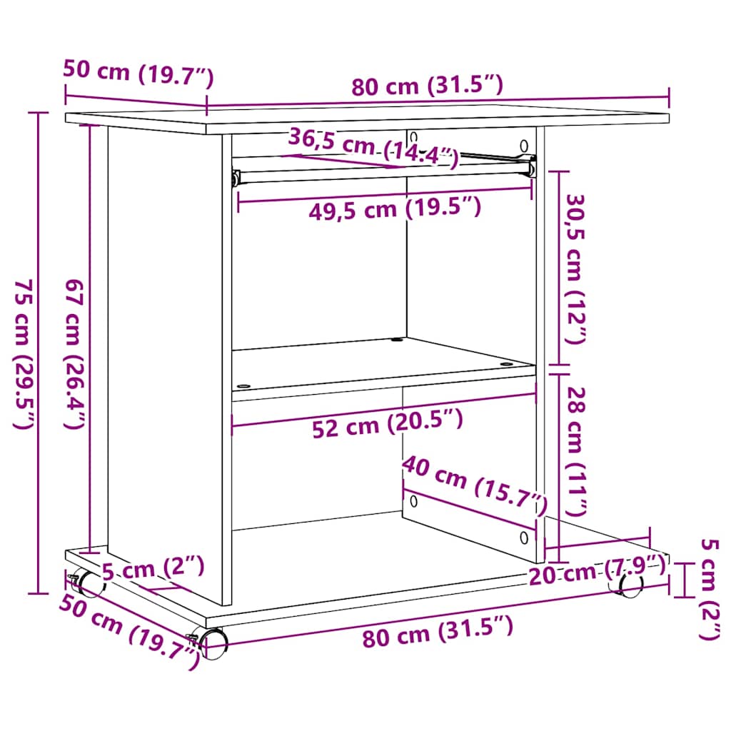 vidaXL Mesa de ordenador madera contrachapada madera vieja 80x50x75 cm