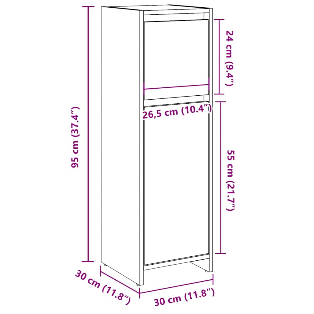 vidaXL Armario de baño madera contrachapada gris 30x30x95 cm