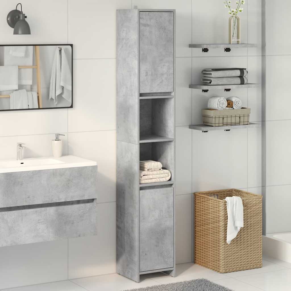 vidaXL Armario baño madera contrachapada gris hormigón 30x30x183,5 cm