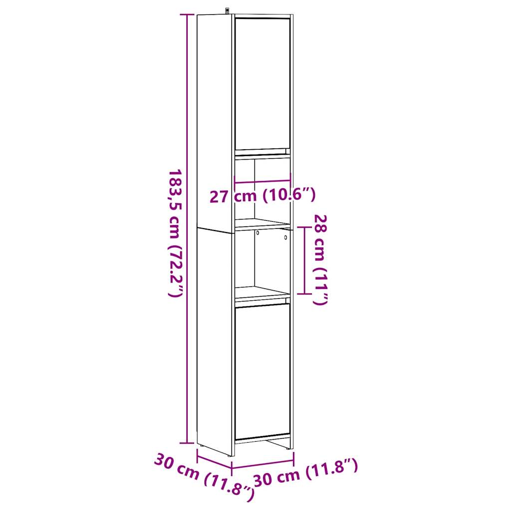 vidaXL Armario baño madera contrachapada gris hormigón 30x30x183,5 cm