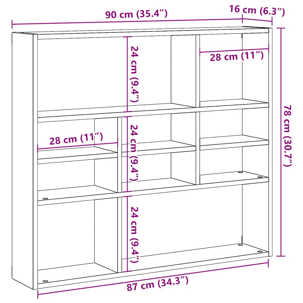 vidaXL Estantería pared madera contrachapada madera antigua 90x16x78cm