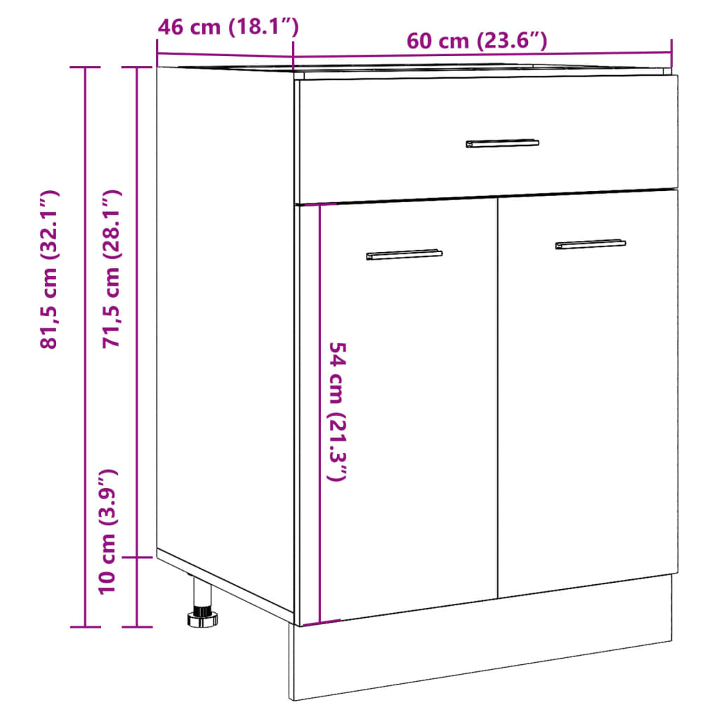 vidaXL Armario inferior cajón contrachapada gris hormigón 60x46x81,5cm