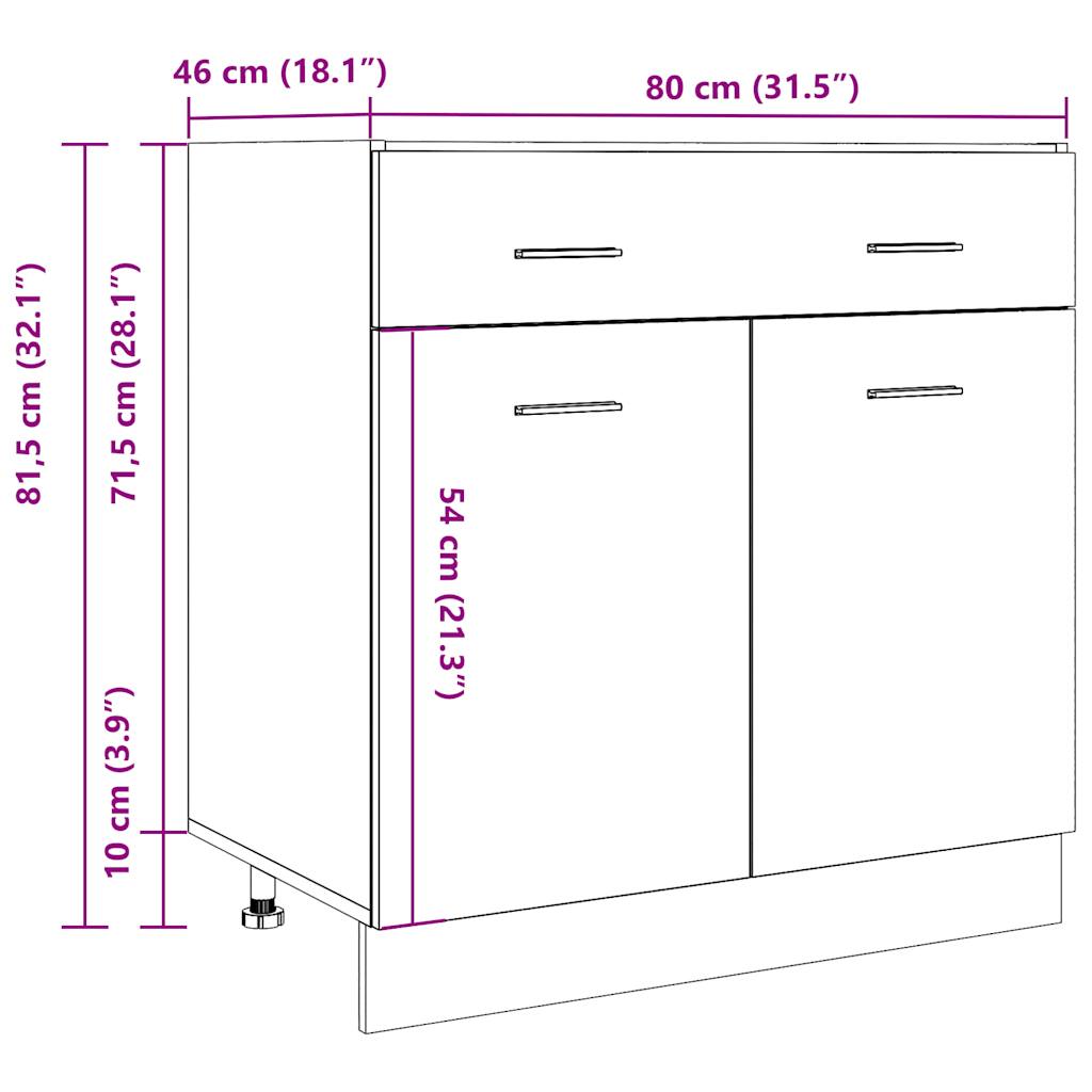 vidaXL Armario inferior cajón contrachapada gris hormigón 80x46x81,5cm