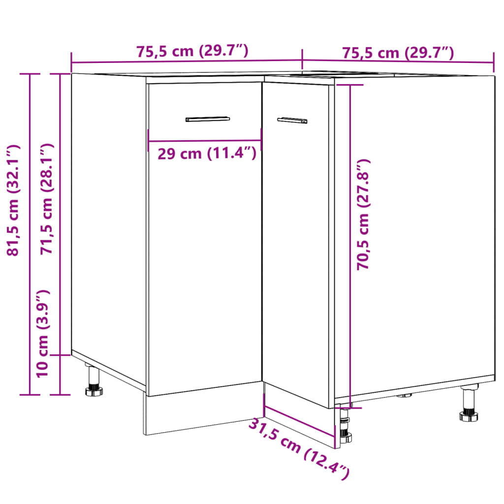 vidaXL Armario cocina madera ingeniería envejecida 75,5x75,5x81,5 cm