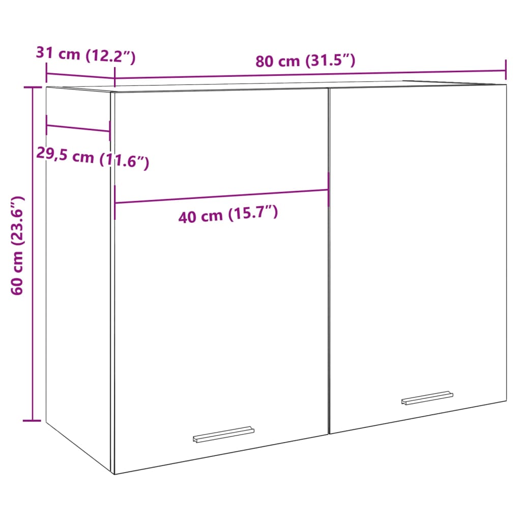 vidaXL Armario colgante contrachapada gris hormigón 80x31x60 cm