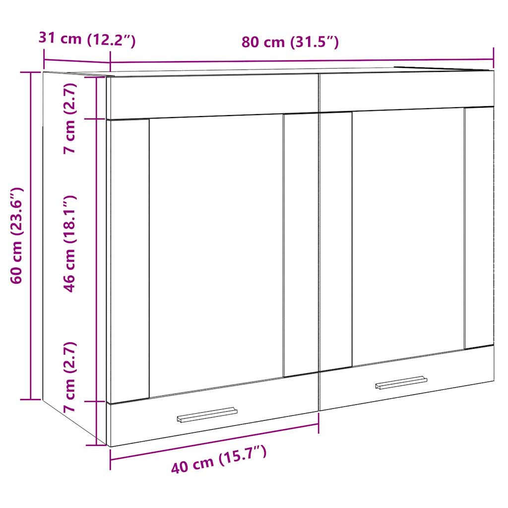 vidaXL Armario colgante vidrio madera ingeniería envejecida 80x31x60cm